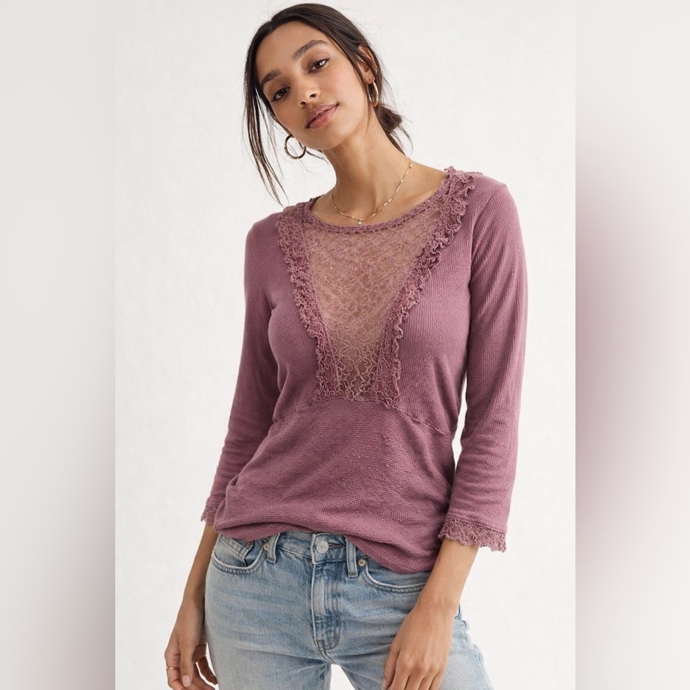 Free People Intimately Mauve Lace Inset Thermal Top — Size L